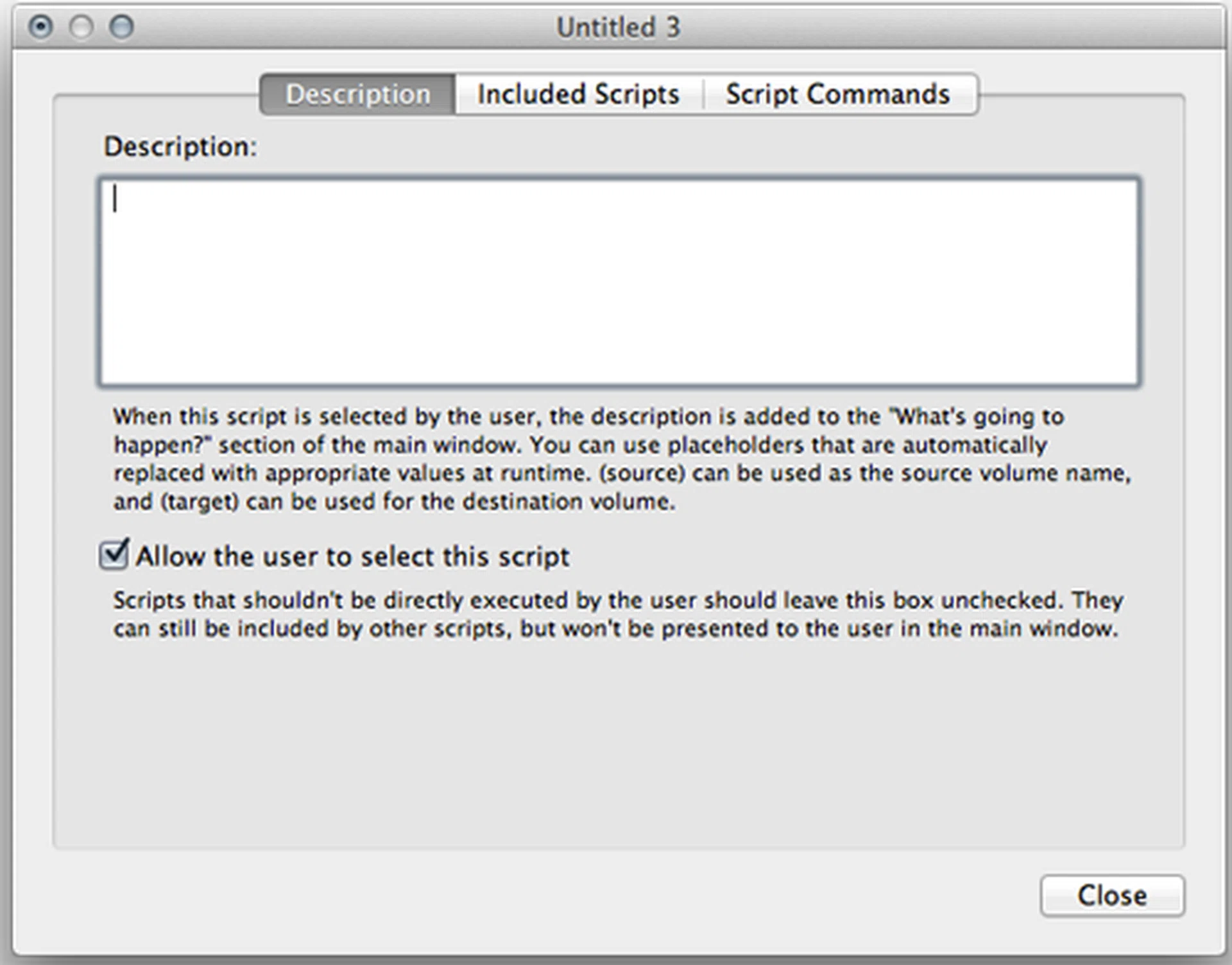 Give it a description and then click on the "Script Commands" tab.