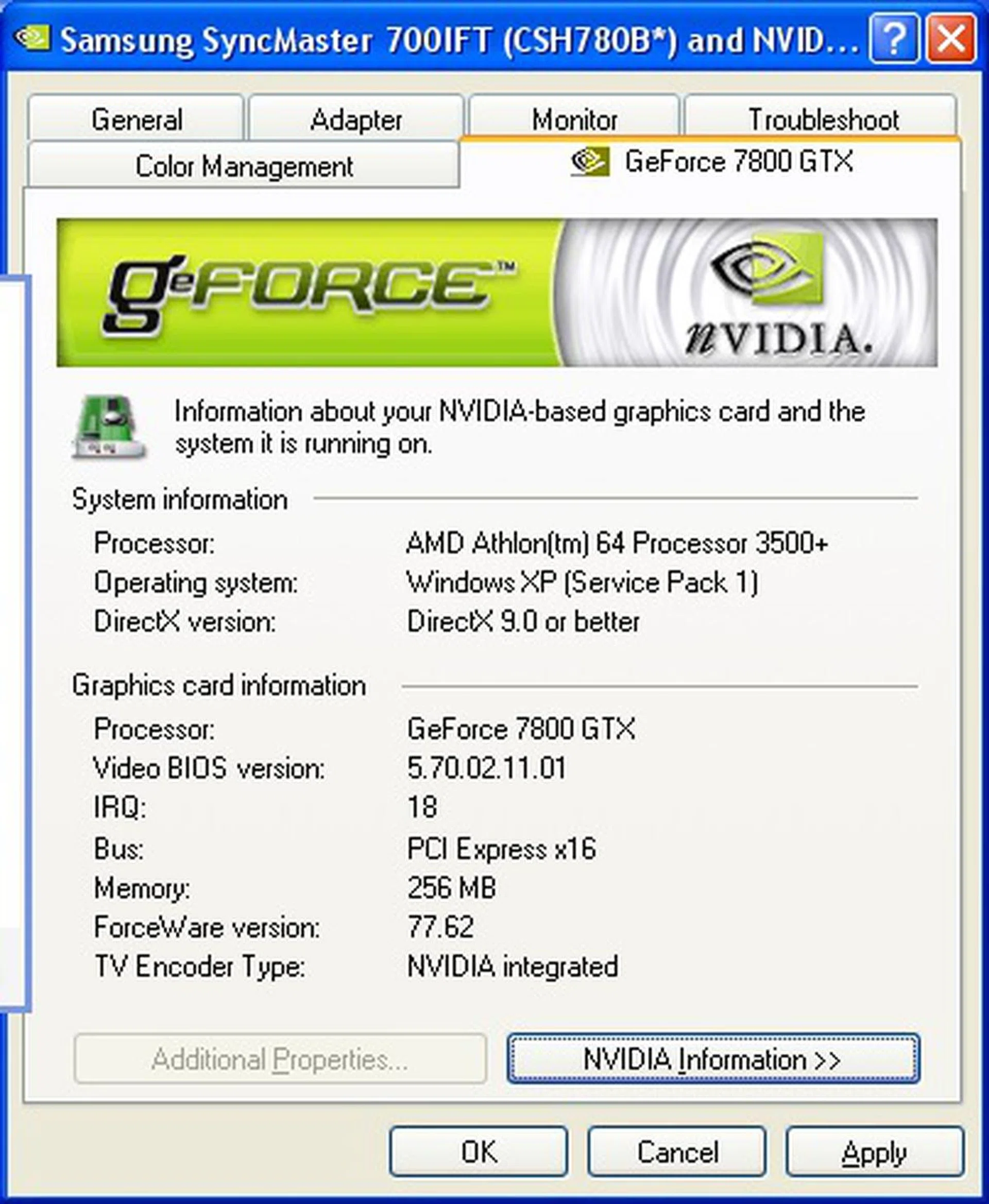 The general tab displays adapter details.