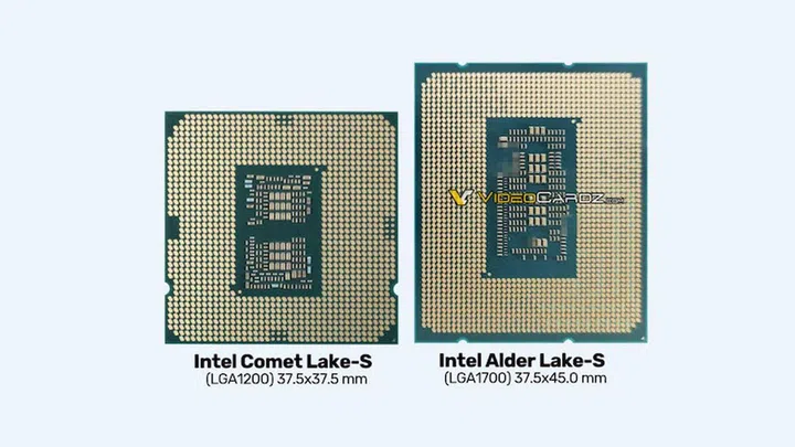 Comparison of CPU sizes between Intel Comet Lake-S and Alder Lake-S