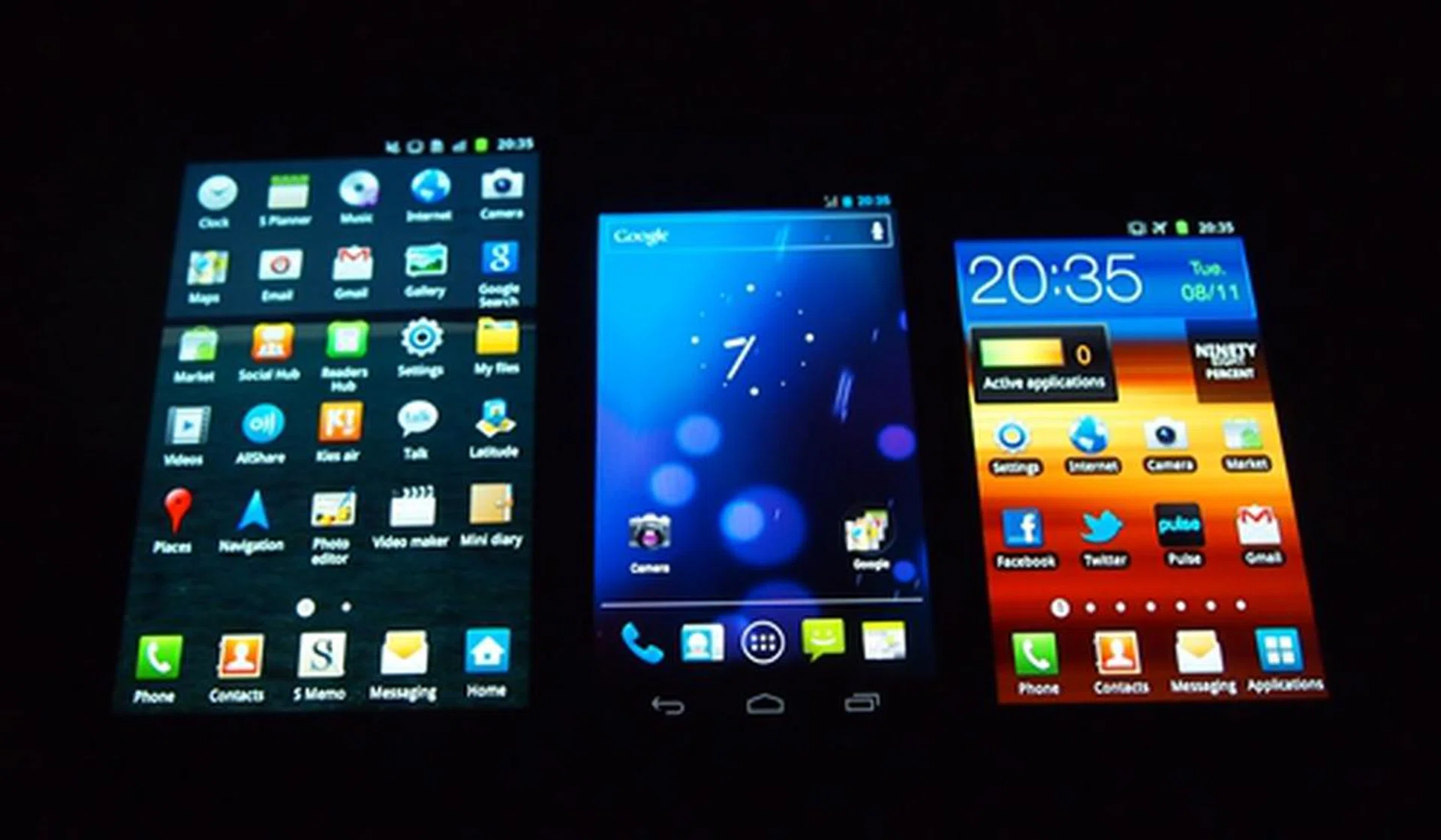 Samsung's Super AMOLED screen technology is a key selling point for its top range Android smartphones such as the Galaxy Note, Galaxy Nexus and Galaxy S II (left to right).