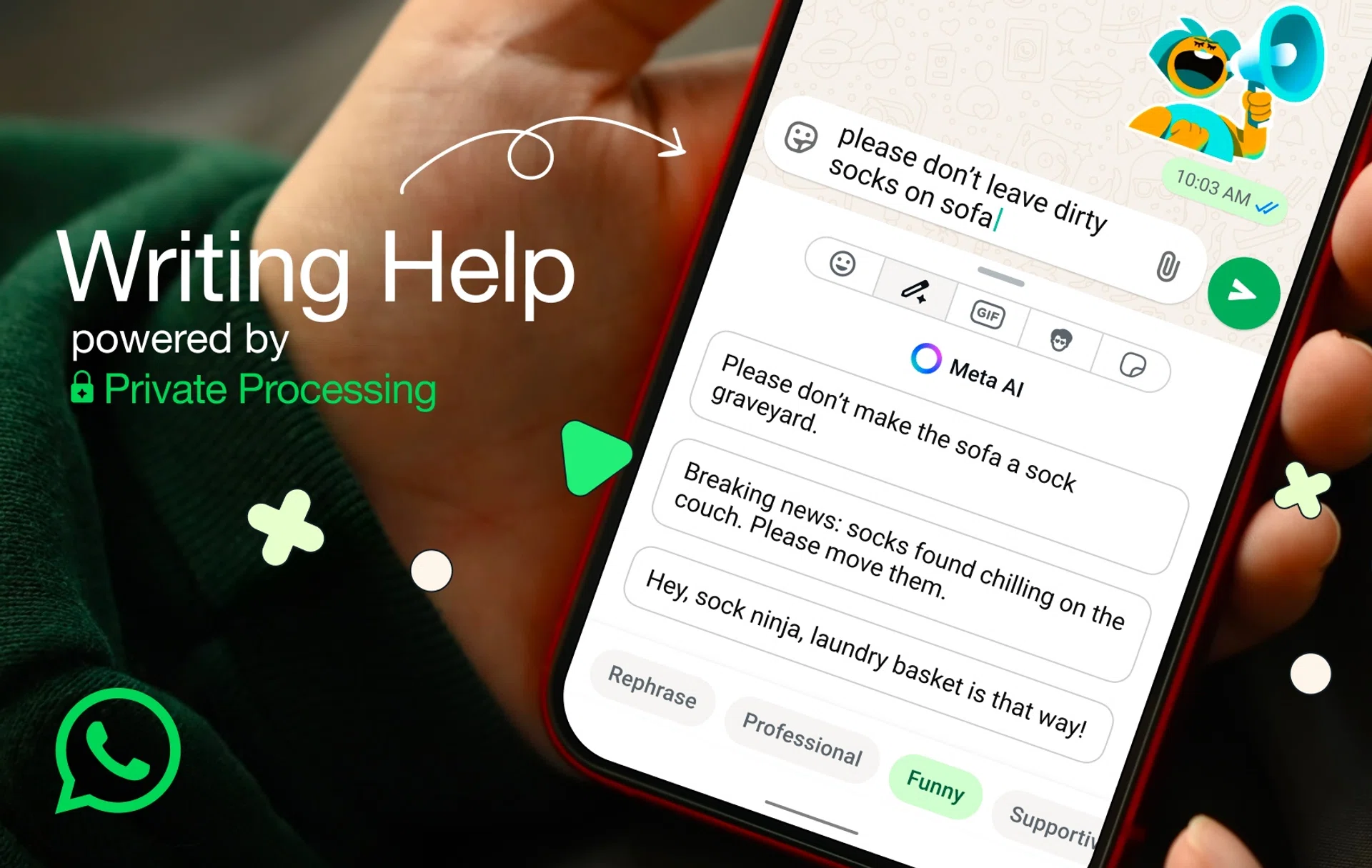 A preview of Writing Help’s capaibilities on WhatsApp