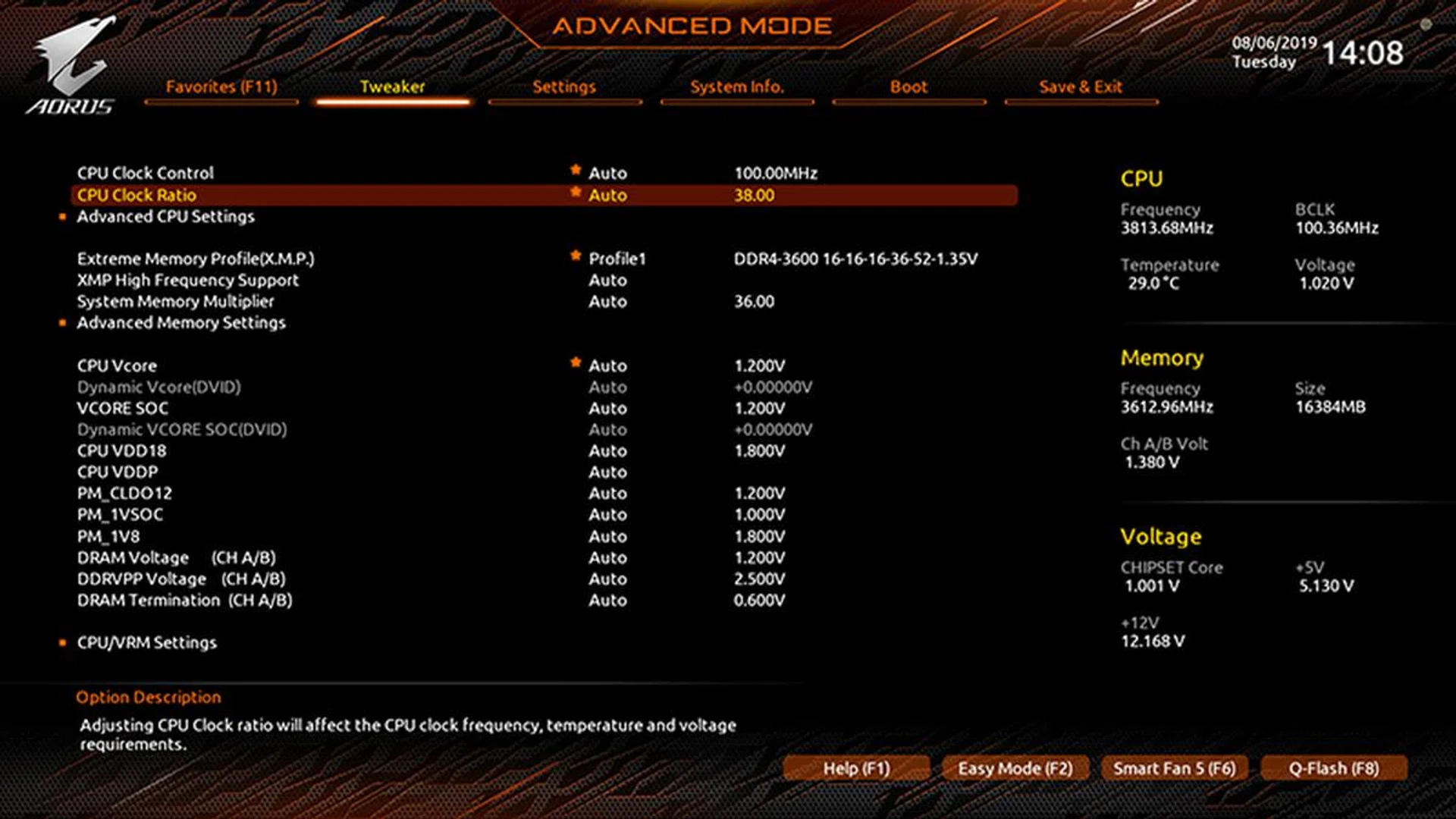 You can find most of the key overclocking settings in the Tweaker section.