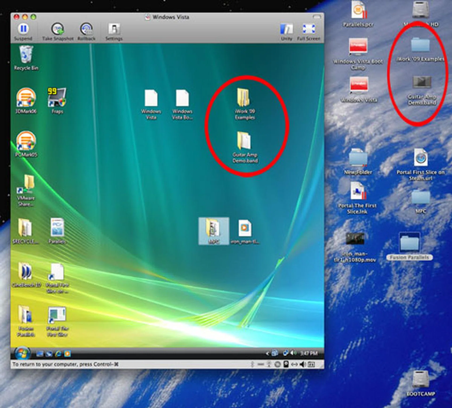 VMware Fusion 2.0 introduces greater sharing of folders between the guest and host OS. It allows the mirroring of important folders like Desktop and Documents hence the duplicates you find here. 