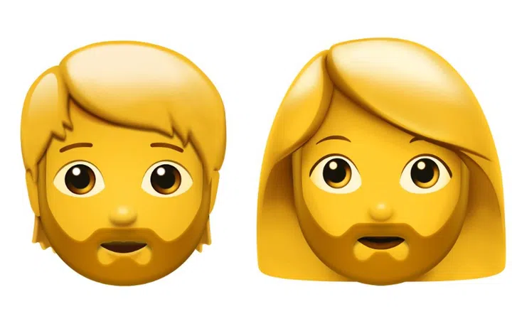Person with beard and woman with beard. (Image source: Apple)
