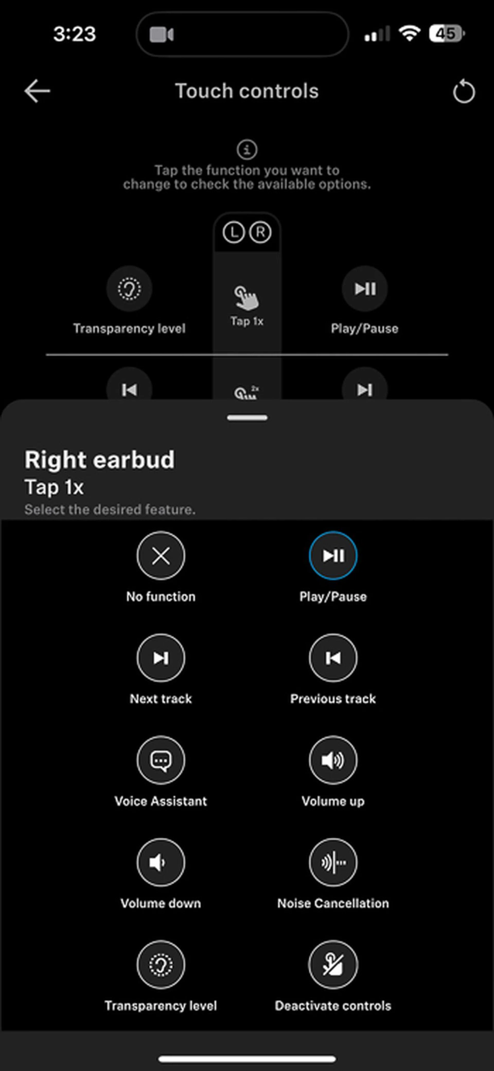 Touch control customisation.