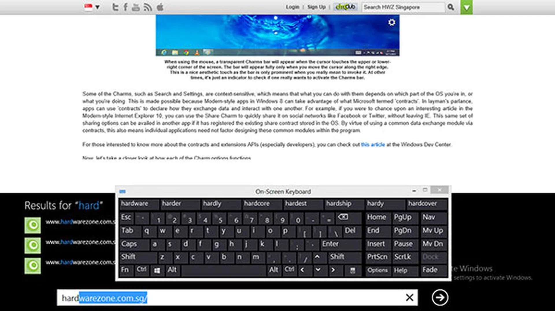 To get this keyboard, use the Search Charm to search for the 'On-Screen Keyboard' app. While it shows more keys at the same time, we found them too crammed for our liking.