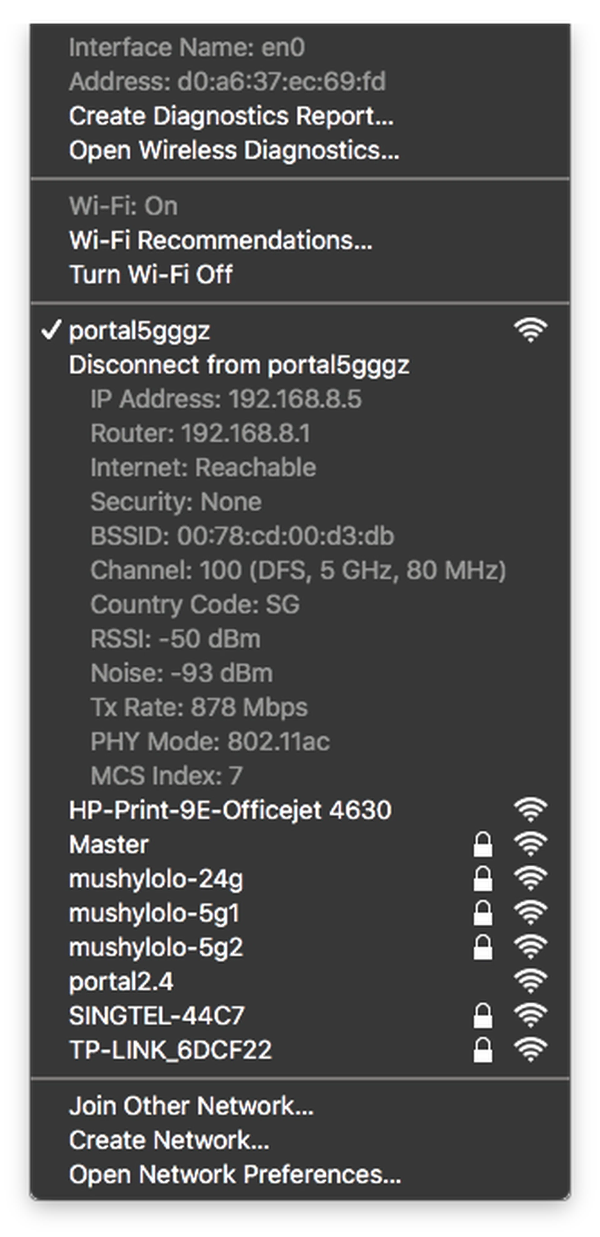 A quick check shows that the Portal router was using one of the DFS channels for our tests.