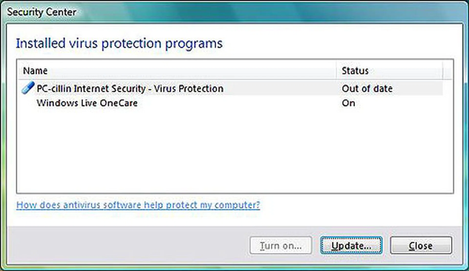 In this window, you can view all your installed anti-virus applications and check upon their status.
