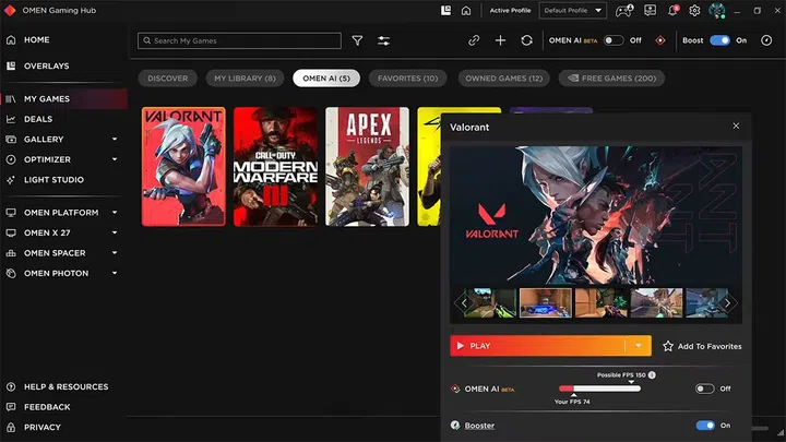 How Omen AI integrates with the Omen Gaming Hub app. (Image source: HP)