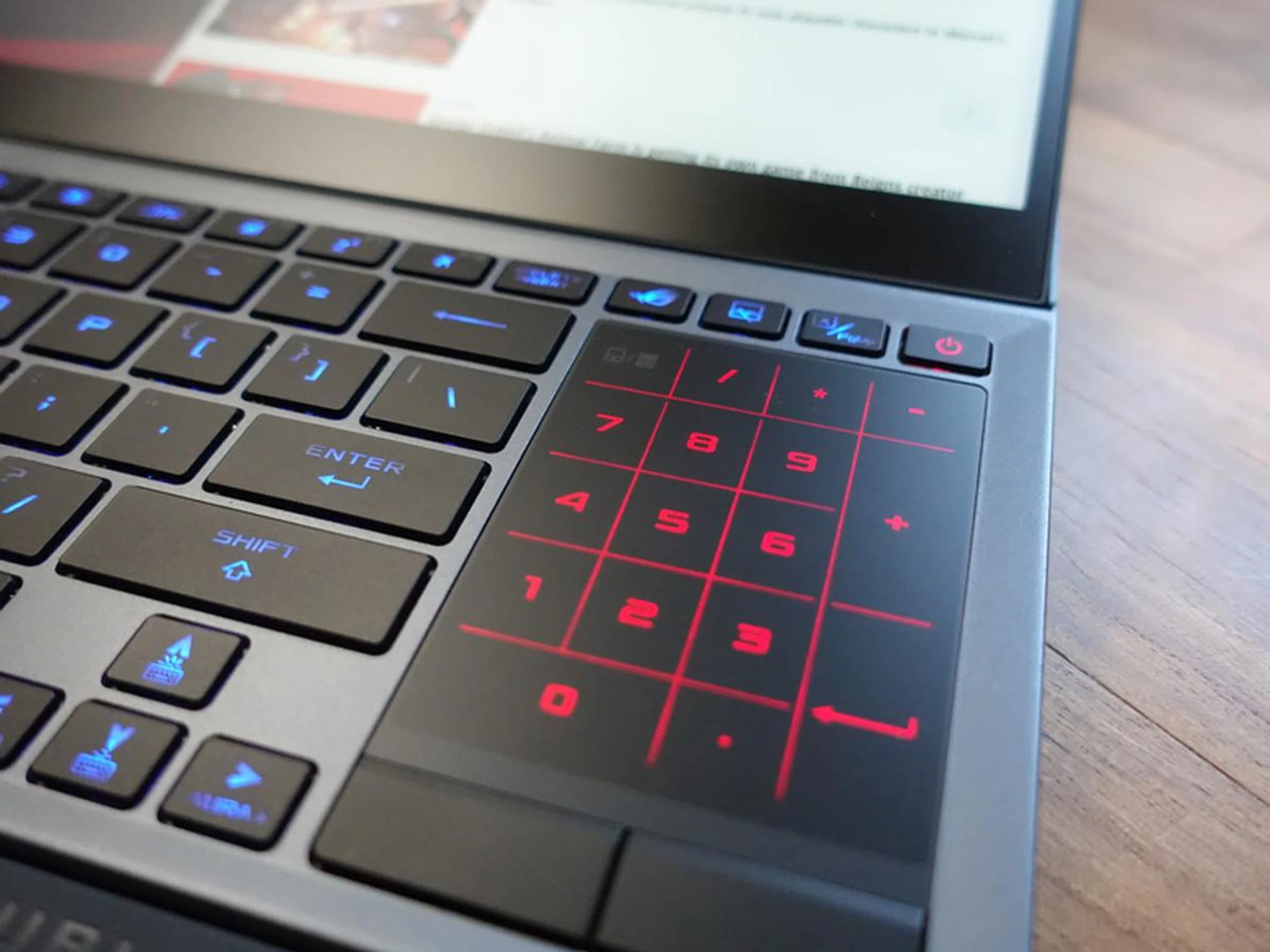 Like the ASUS ZenBook Pro Duo, the digital trackpad on the Zephyrus Duo 15 also doubles as a keypad.