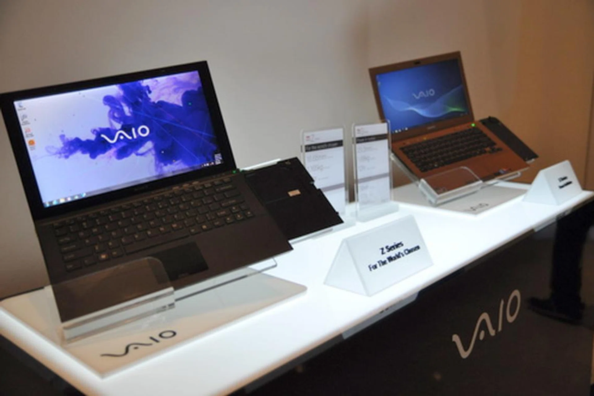 The brand new Sony Vaio Z (in the foreground) and Vaio S showcased at Sony's IT Mobile Meeting. 