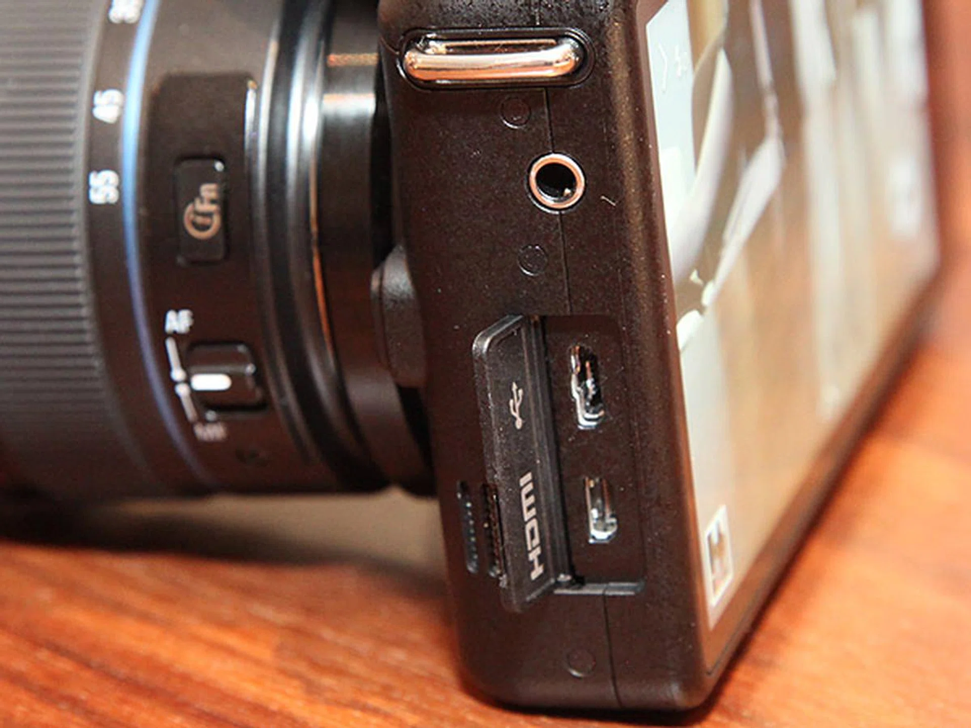 You'll find the micro-HDMI and micro-USB ports located on the left side of the camera.