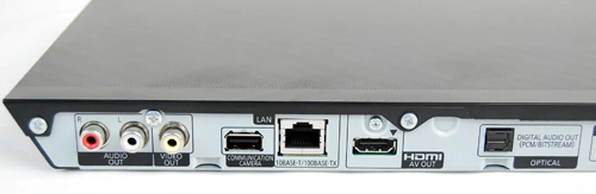 The full range of ports can be found. You can see the Composite, Ethernet, HDMI and Optical ports here. The USB port has been labelled as the Communication Camera port.