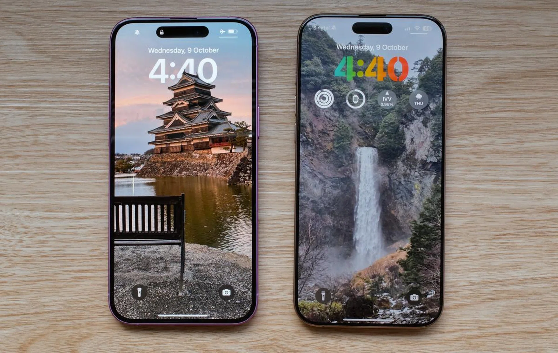 iPhone 16 Plus on the left vs. iPhone 16 Pro Max on the right. Can you tell that the phone on the right has a larger display? Photo: HWZ