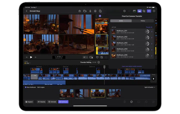 Live Multicam on Final Cut Pro for iPad 2. Source: Apple.