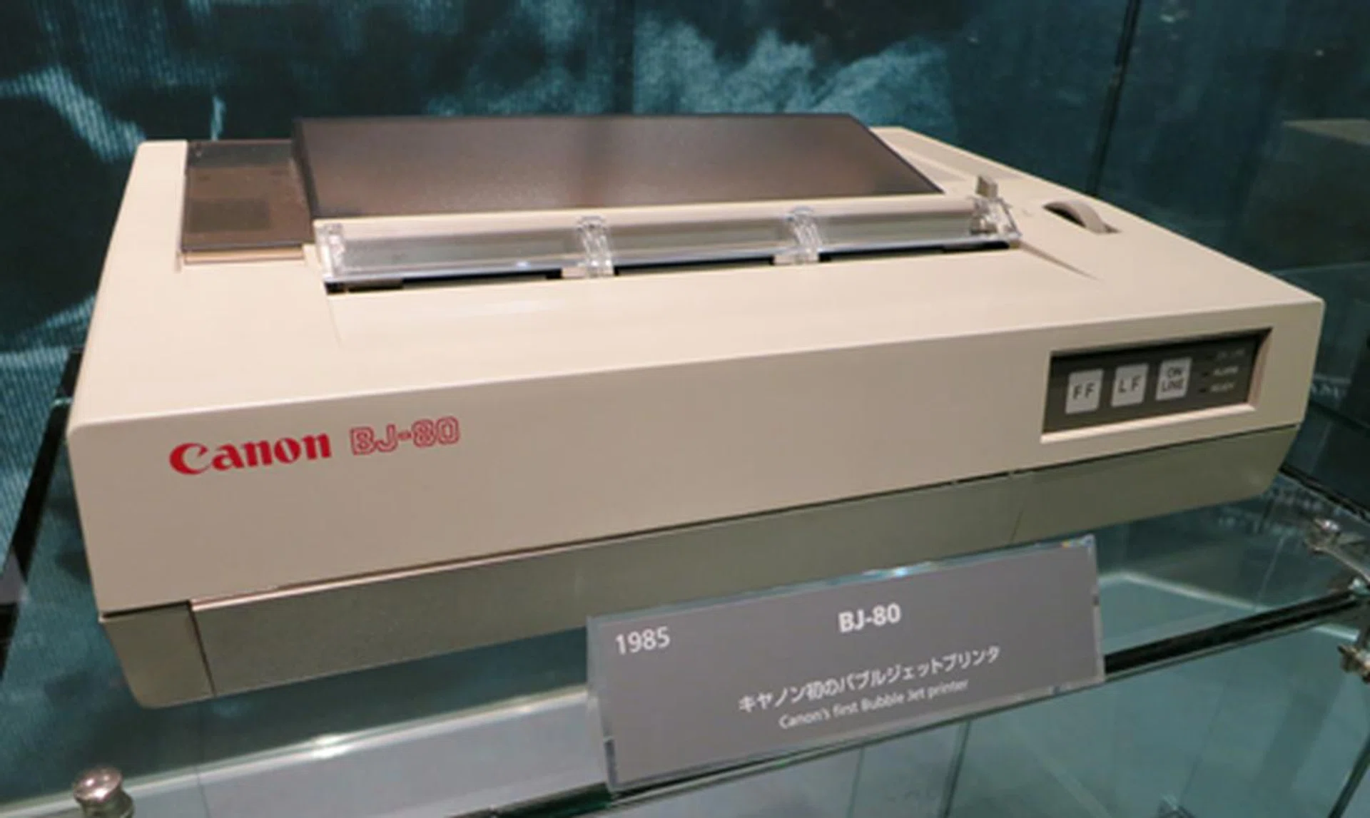 From 1985, here’s the BJ-80, Canon’s first bubble jet printer, and an early ancestor of today’s ubiquitous inkjet priners.