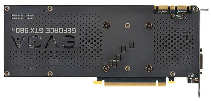 The EVGA GeForce GTX 980 Ti Superclocked+ ACX 2.0+ ships with a solid metal backplate. (Image Source: EVGA)