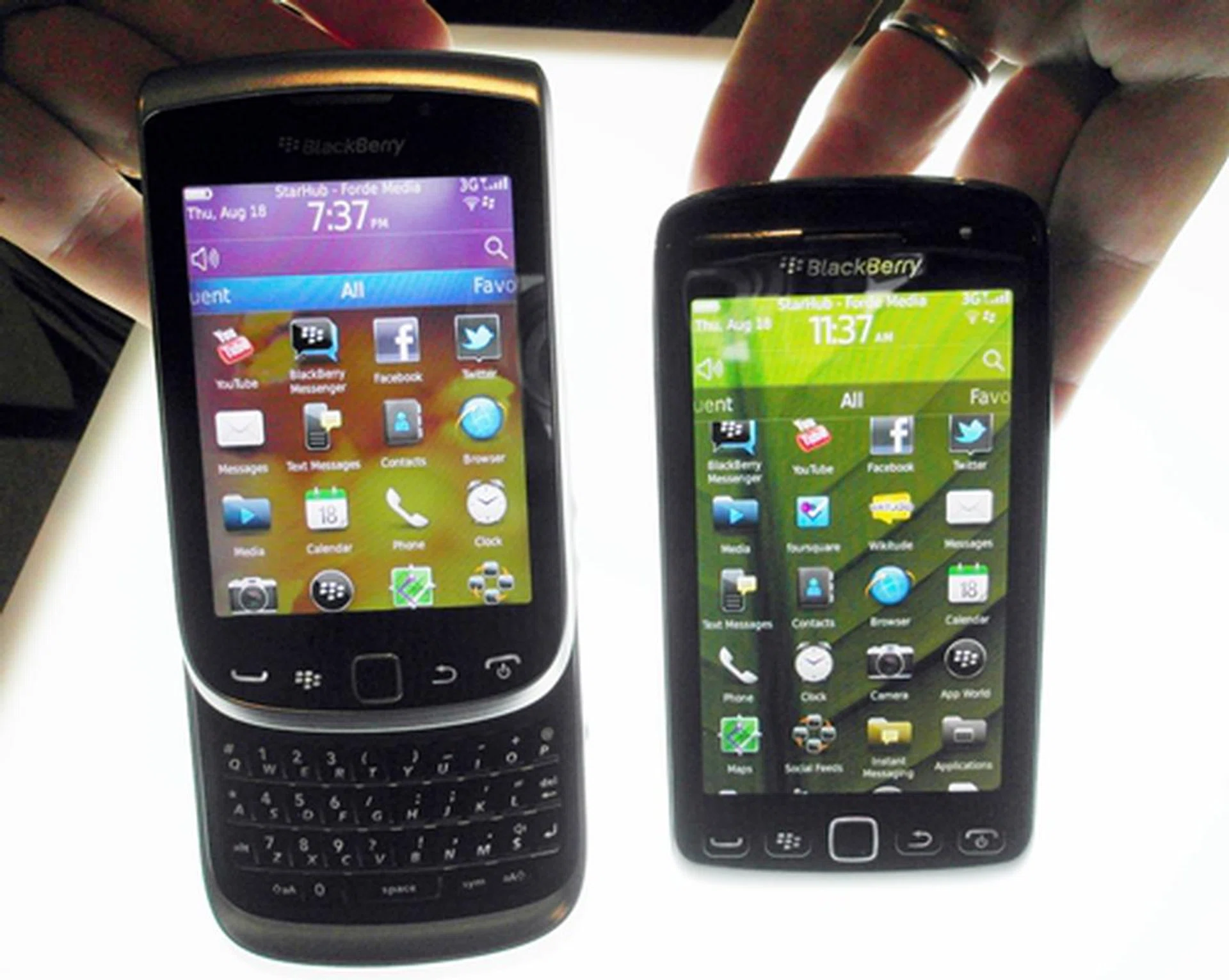 We also had a chance to preview the upcoming BlackBerry Torch 9810 (left) and Torch 9860 (right).