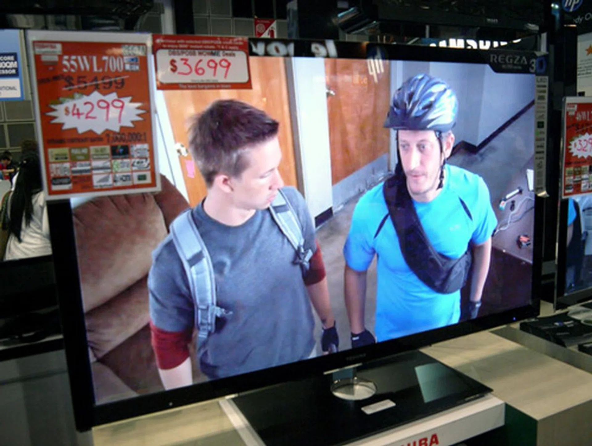 From $5,499 down to $3,699, Toshiba's edge-lit 3D REGZA should grab some eyeballs with its reduced pricing. The 55-inch Full-HD offering is only 29mm slim and is fitted with Toshiba's 14-Bit video processing.