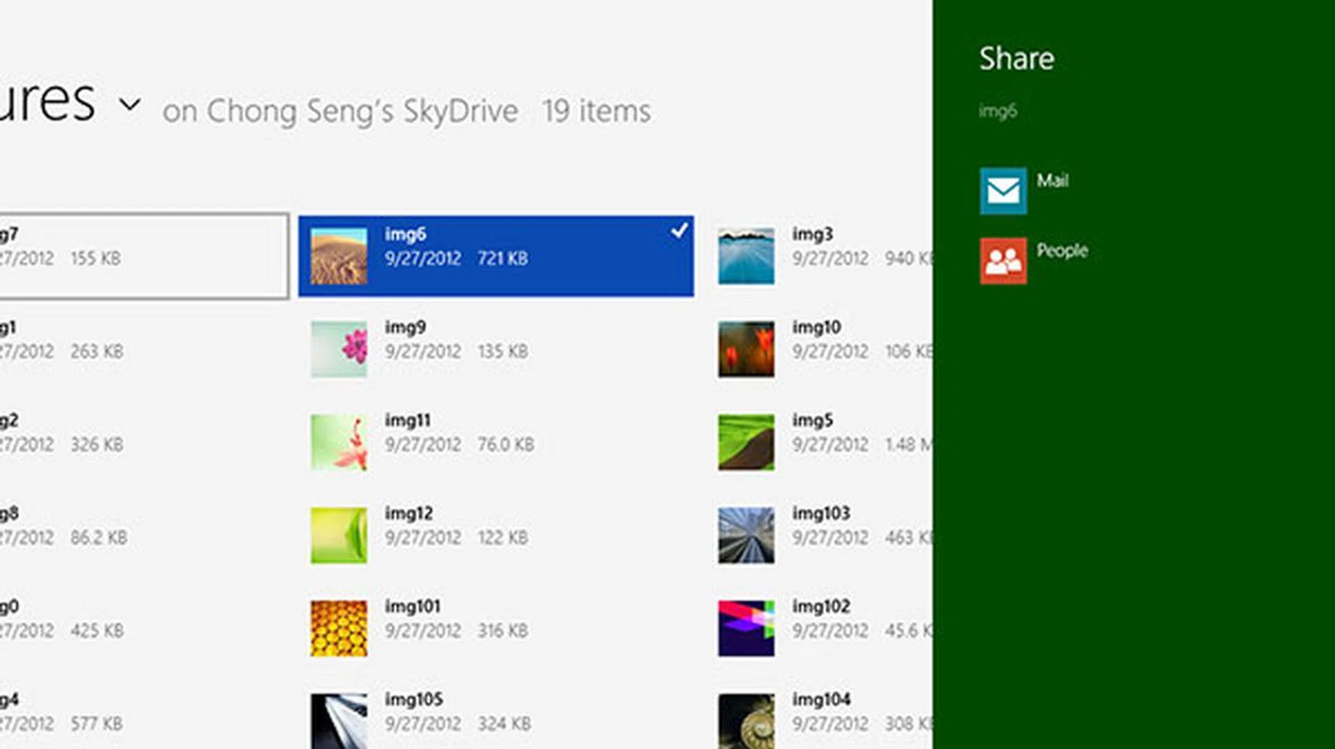Of course, you can also use the Share Charm to mail or share a file with other people. You can't share more than one item at a time though.