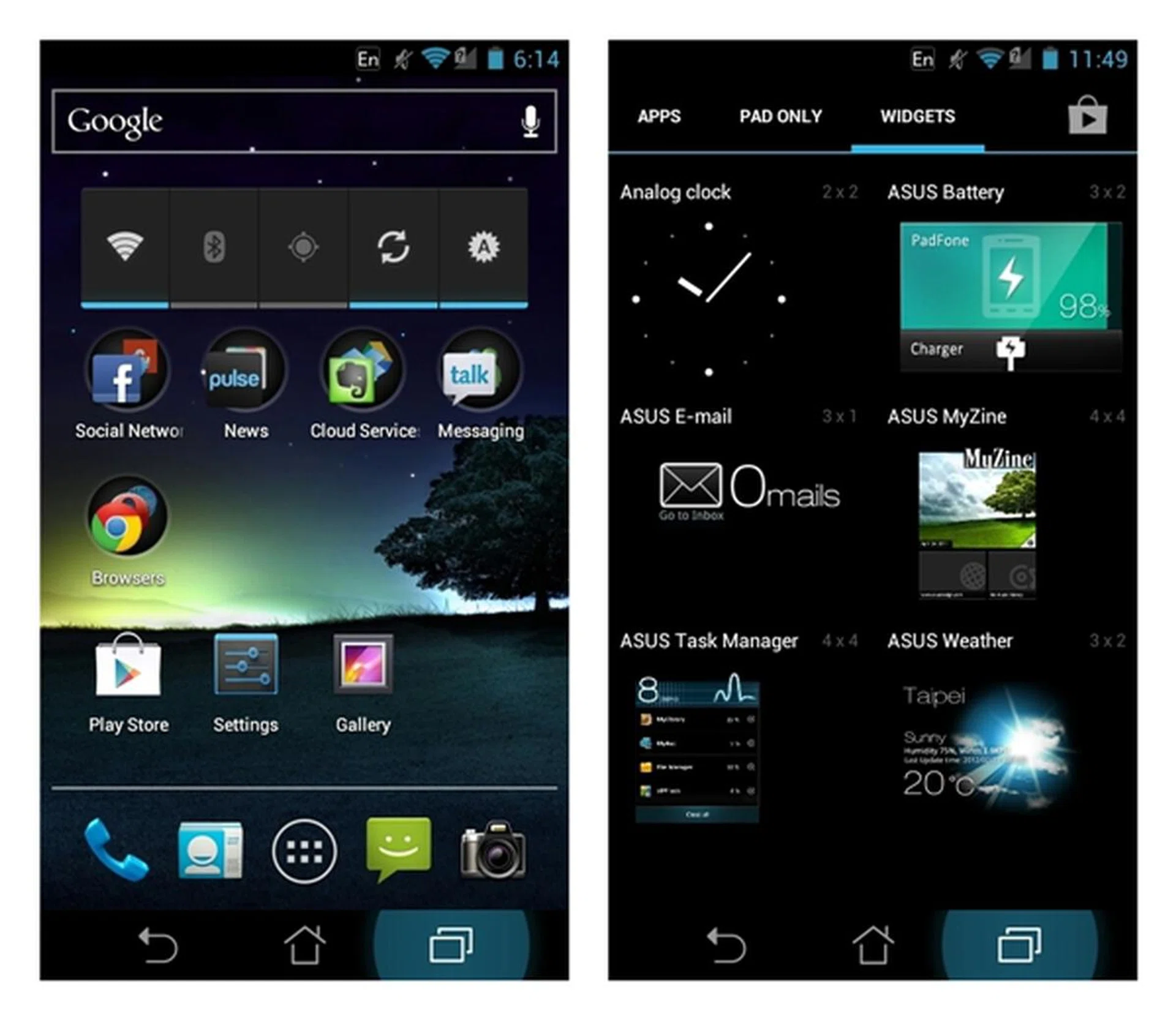 Some of the ASUS widgets such as the ASUS Battery and Task Manager help monitor your usage on the PadFone.