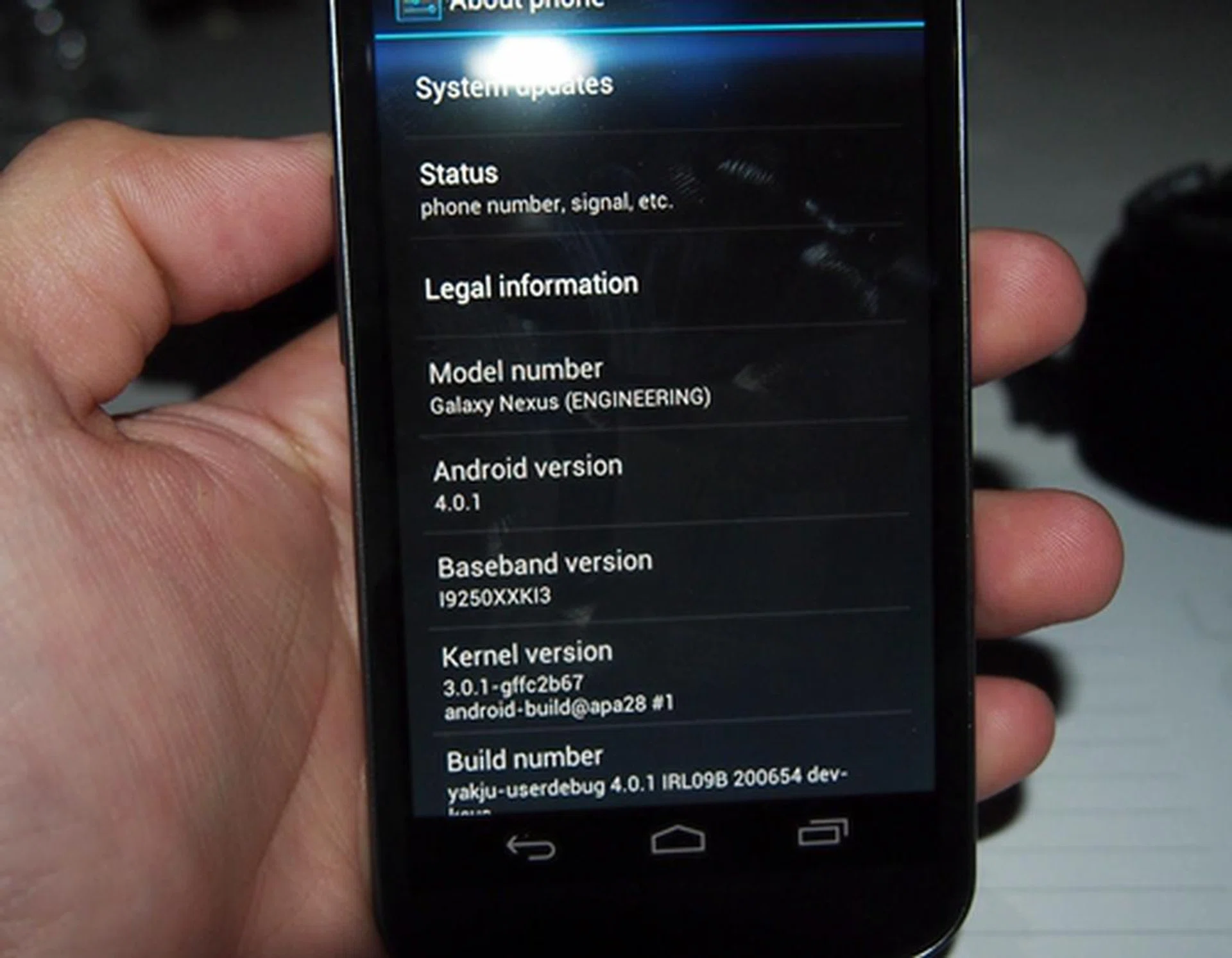 The Samsung Galaxy Nexus is the first smartphone to run on Android 4.0 Ice Cream Sandwich.