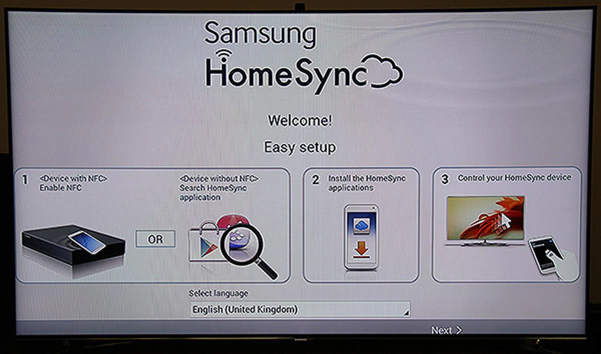 Simply tap the HomeSync device on the top with your NFC-enabled Samsung mobile device and the pairing will be done.