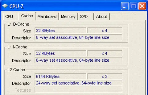 Cache information. L1 remains the same, but check out the new 12MB 24-way associative L2.