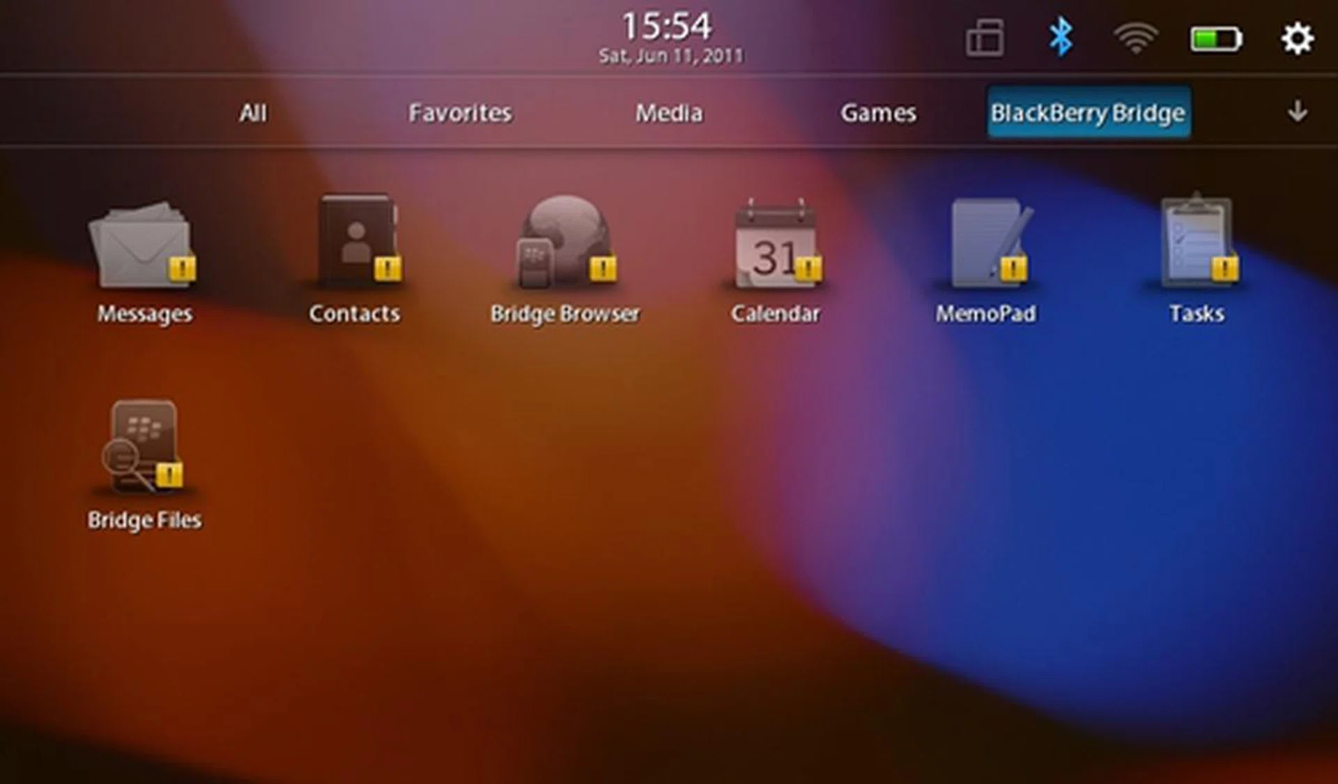 If the BlackBerry Bridge connection is broken, you cannot access these features as they are locked.