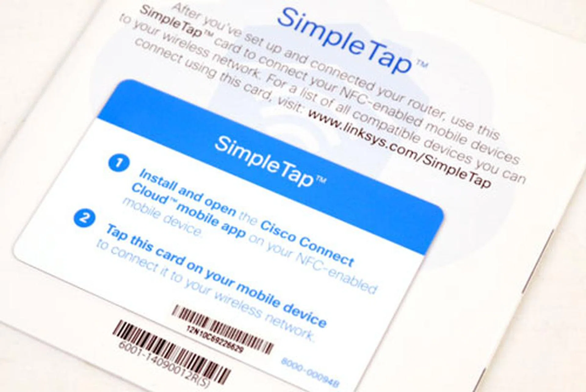 A SimpleTap card is provided for mobile users to connect to the home network (provided that you do have a device supporting NFC). However, you'll need to download the Cisco Connect Cloud mobile app prior to using this NFC feature.