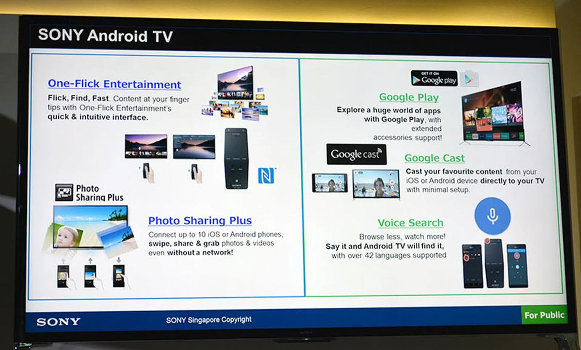 The new entertainment capabilities of the new TVs featured prominently in Sony's presentation. Viewers can now enjoy access to Google Play, Google Cast and Voice Search thanks to Android TV.