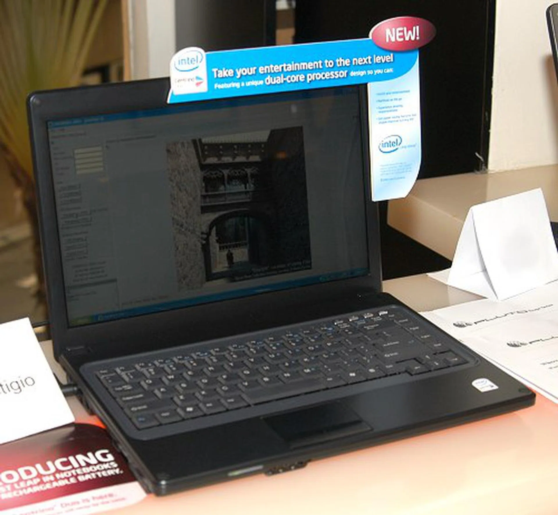 Singapore's Prestigio was seen showcasing an Intel Centrino Duo notebook at the launch.