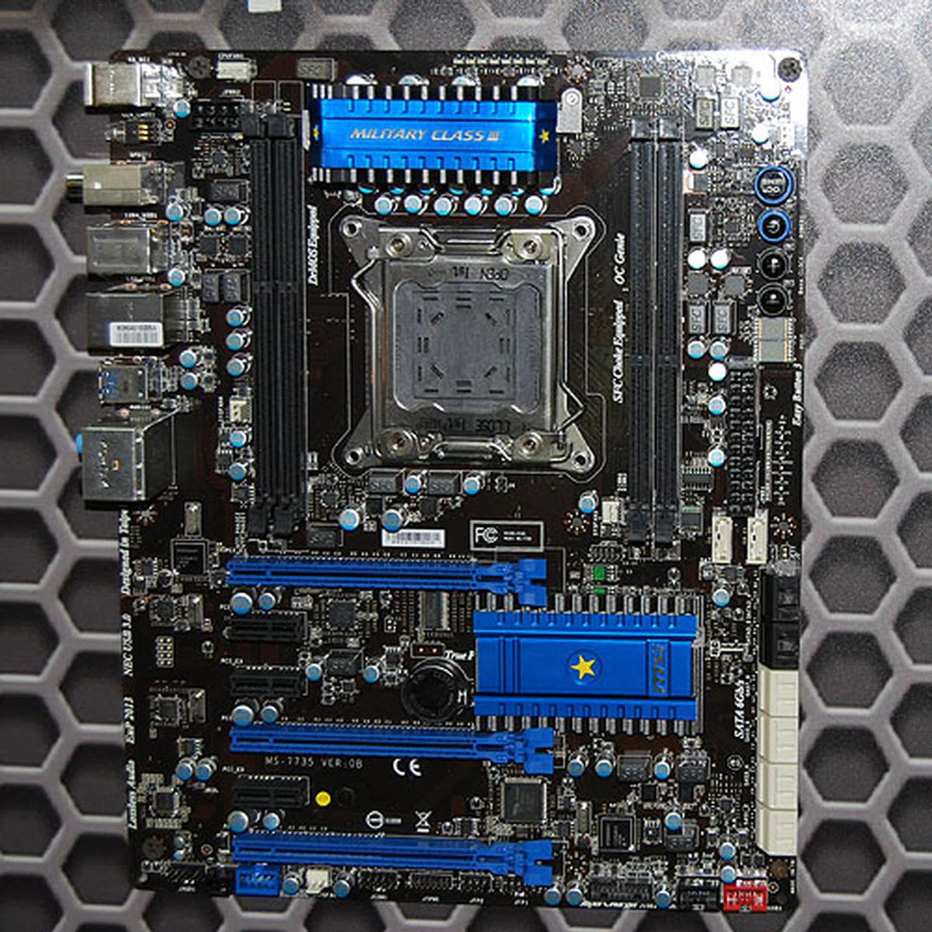 MSI's X79A-GD65 is likely not its top model for the upcoming Intel chipset, but it will have MSI's proprietary features like Military Class and OC Genie. It also has 10 SATA ports and three PCIe 2.0 x16 slots. 