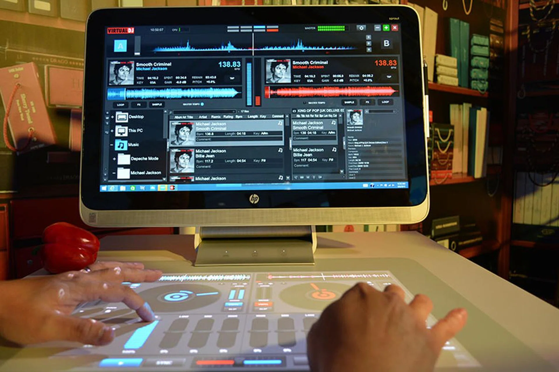 The Sprout supports apps like Virtual DJ, which projects virtual turntables onto the Touch Mat for a go at mixing your own tunes.