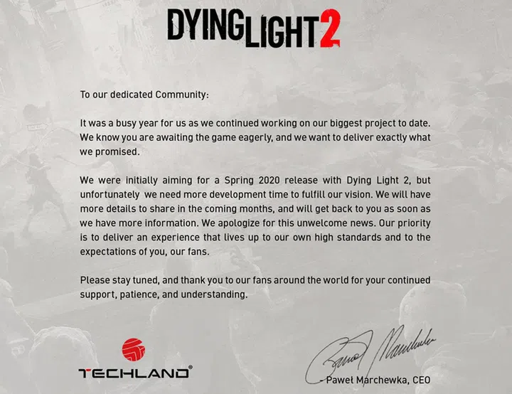 Techland's full statement on the delay. | Image: Techland's Twitter account
