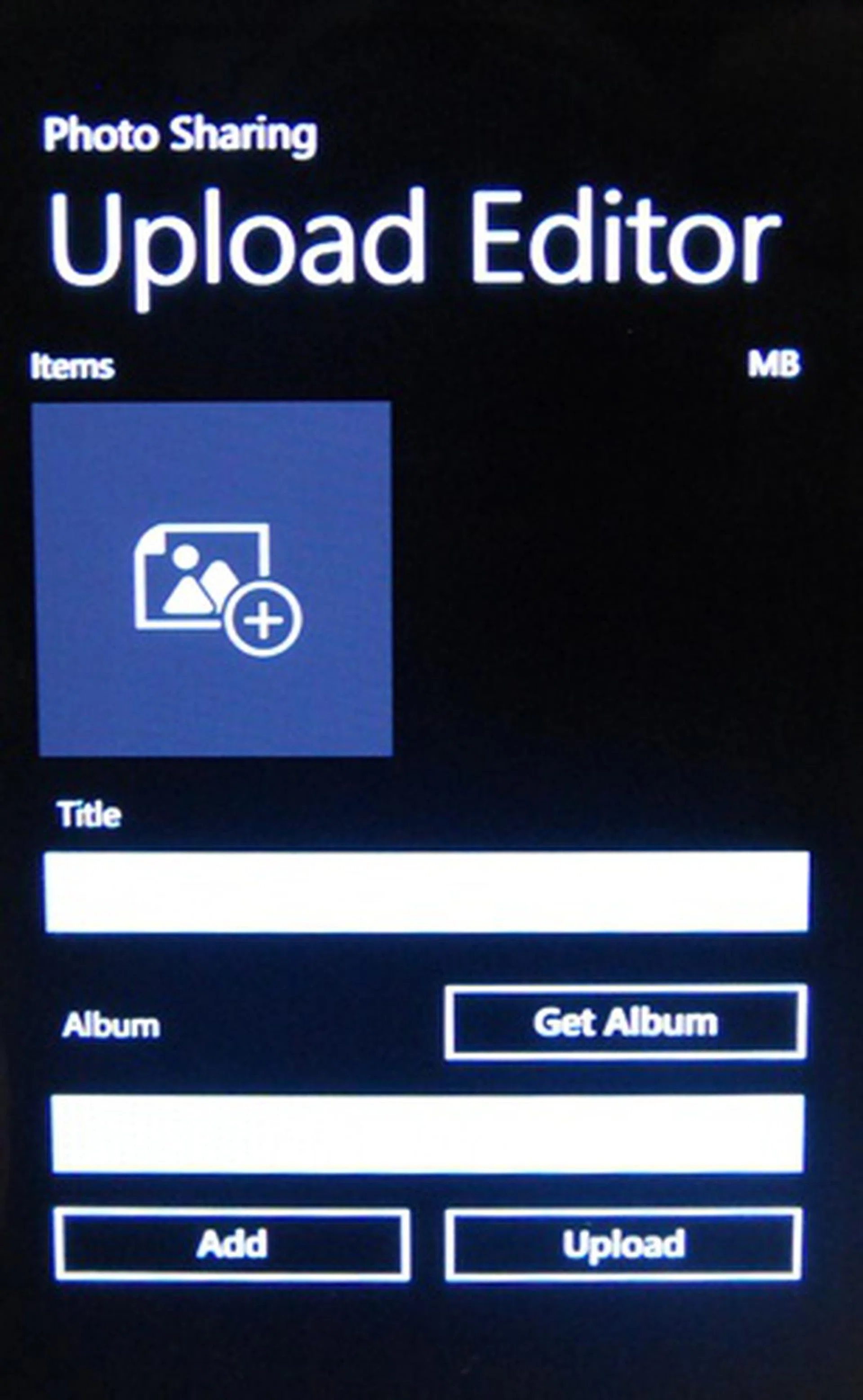 Simply click on one of the websites available to launch the Upload Editor - here you can add more photos, choose a title (do note that if you are uploading multiple files, text entered in the title field will apply to all photos) or a particular album.