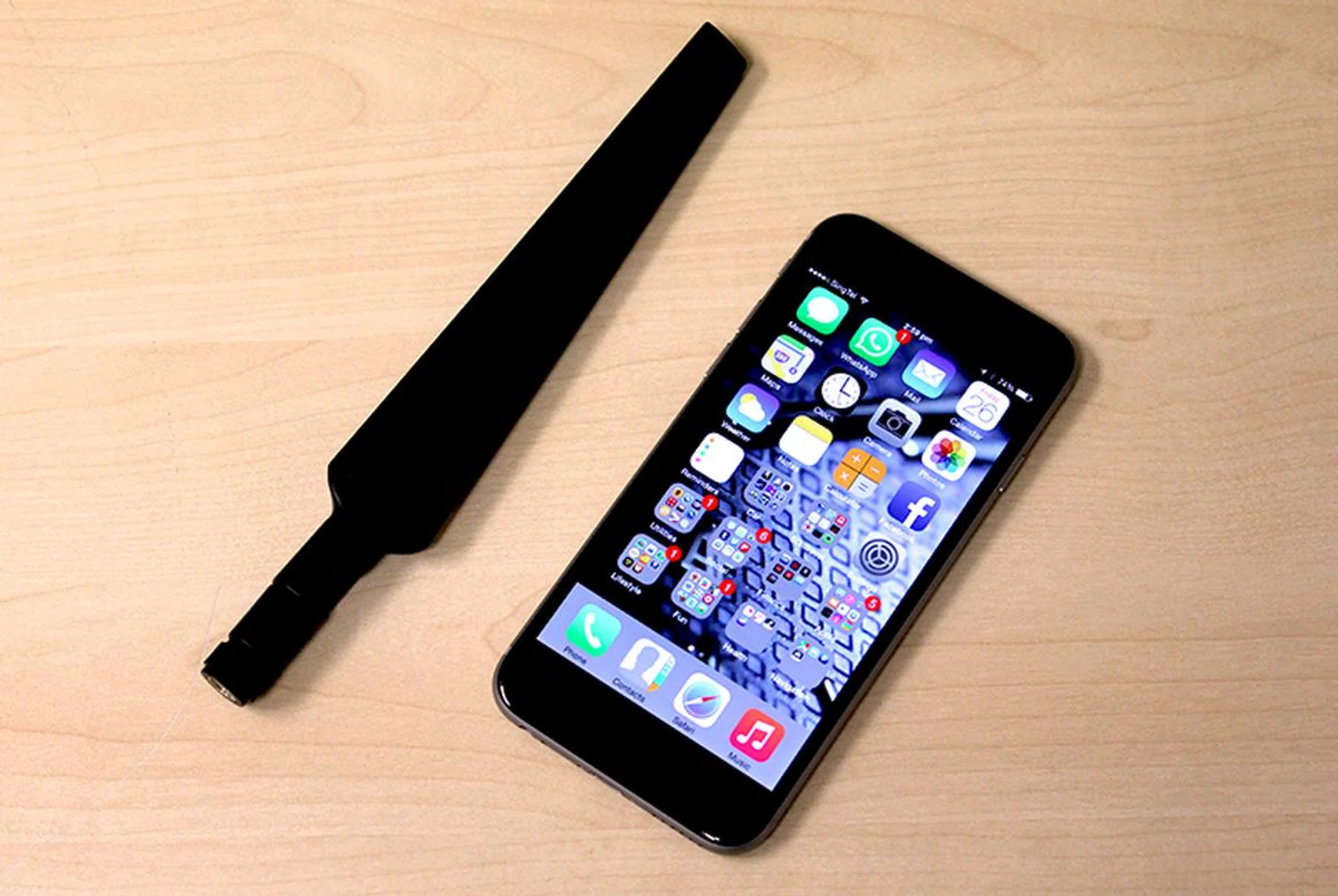 Look at what big antennas you have. Here is the Nighthawk X4's antenna next to an iPhone 6.