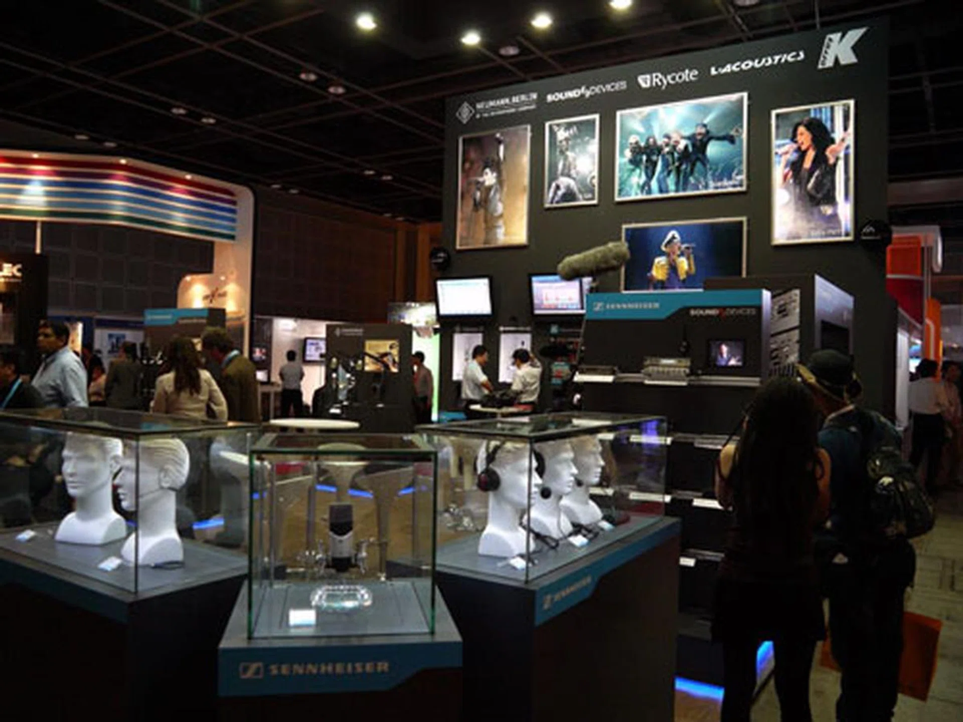 Sennheiser's troop of microphones, headphones and wireless transmission systems were out in full force at BCA 2011. Spotted in the foreground is the MK4  large-diaphragm true condenser microphone used for professional studio recordings.