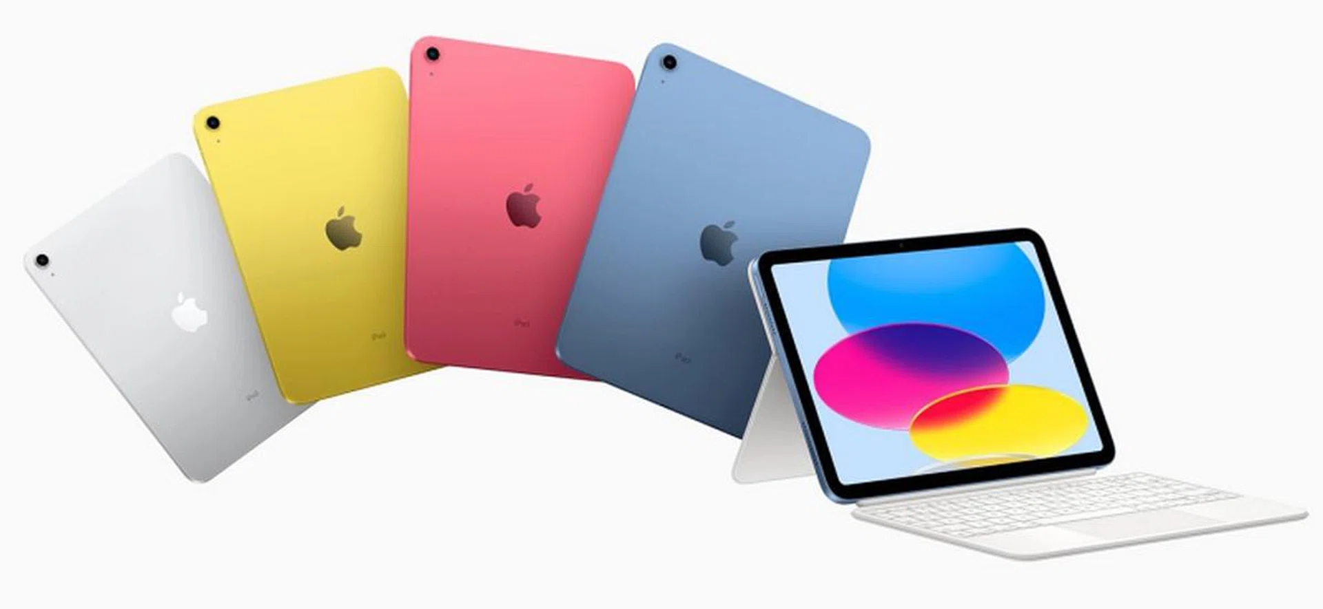 The iPad is available in four colours: Silver, Yellow, Pink and Blue.