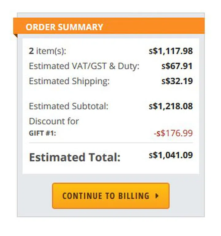 The final price with shipping and taxes is not worth your while :(
Take note that the two items refer to the graphics card and the accompanying free game pack.