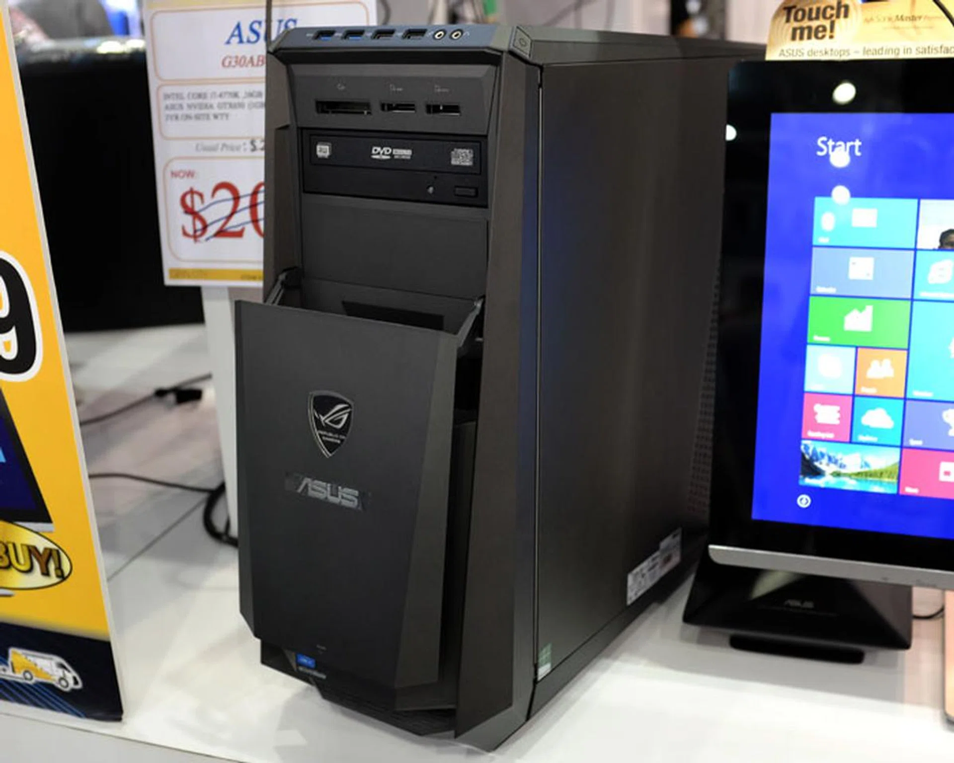 This fully-loaded ROG G30AM gaming desktop boasts one-touch processor overclocking, and a transforming chassis with liquid cooling. This model is armed with an Intel Core i7-4770K processor, 16GB RAM, 2TB HDD, and an NVIDIA GeForce GTX 650 GPU. It usually sells for $2,290, but is on promotion at PC Show for just $1,999.