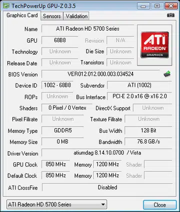 GPU-Z has identification problems with some aspects of the Radeon HD 5770.