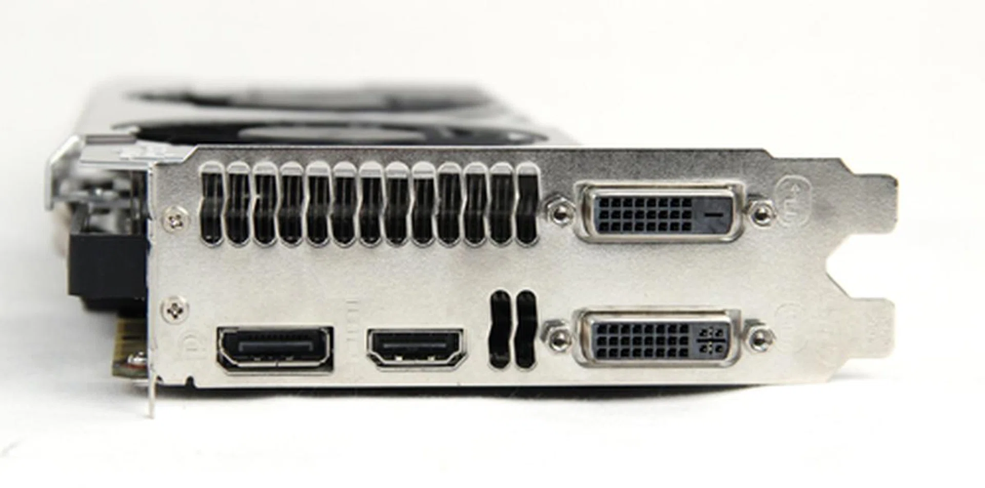 Exactly the same as NVIDIA's reference model with 2 x dual-link DVI ports, 1 x HDMI port and 1 x DisplayPort.
