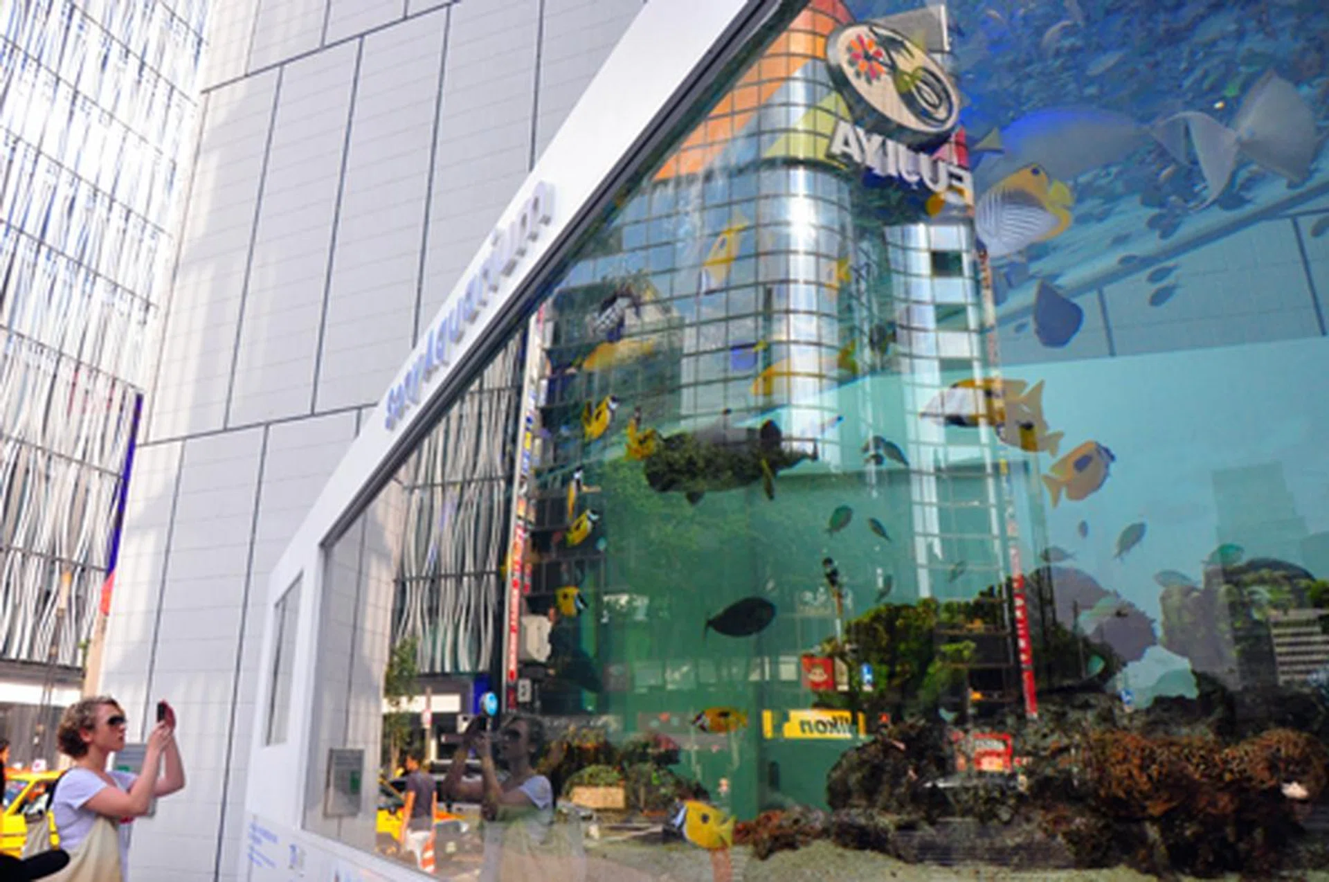 We spotted a huge aquarium outside the building, part of the promotions for the 44th Sony Aquarium 3D event (July 18th - August 31st 2011). 