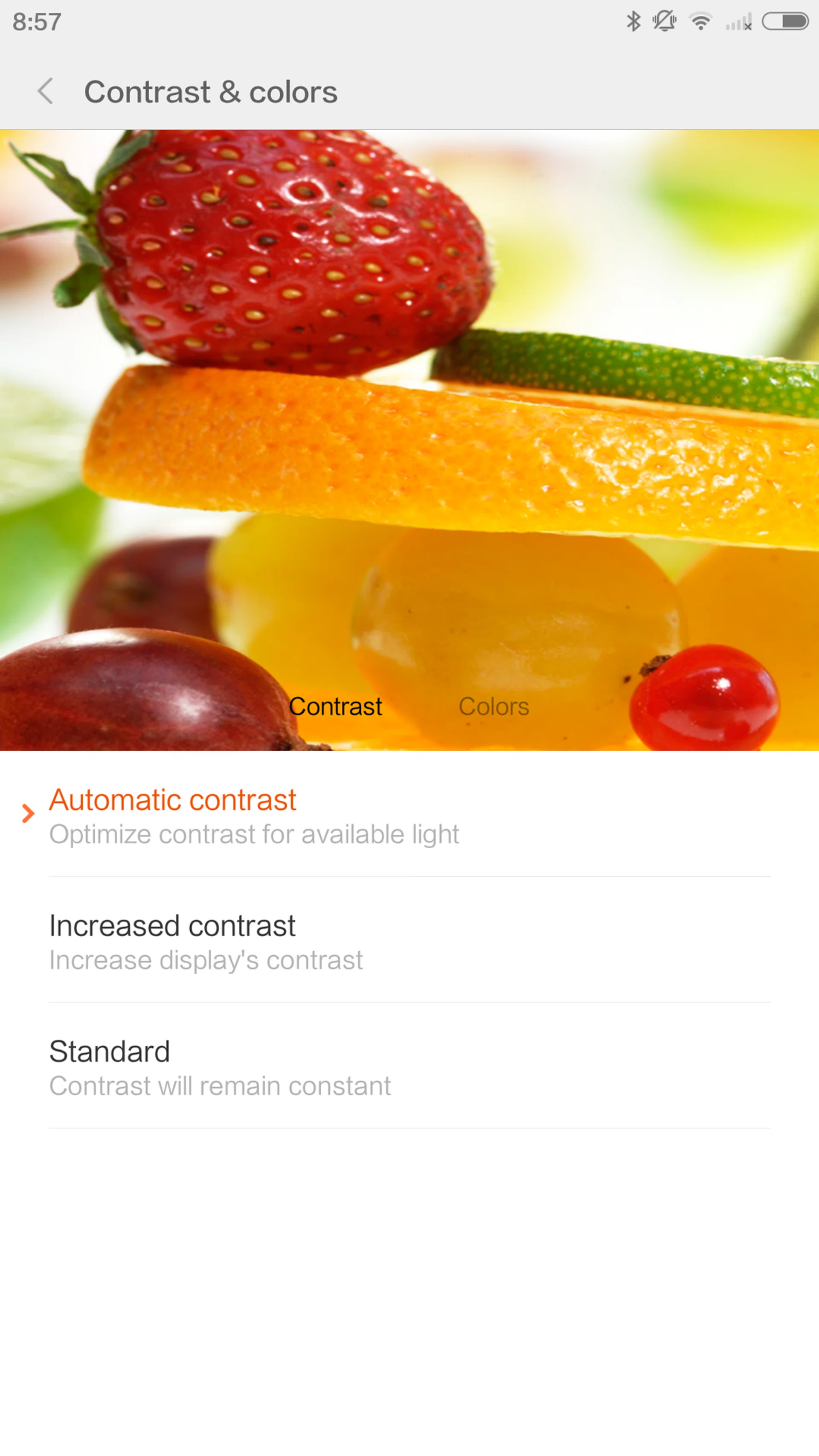 Color and contrast preferences can be adjusted from the MI UI display settings.