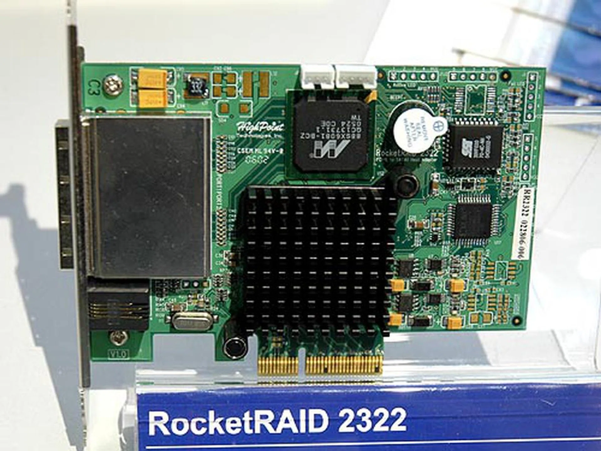 The new RocketRAID 2322 features two external mini SAS connectors for use with external storage enclosures like the Highpoint X4. The RocketRAID 2322 supports the PCIe x4 interface and each mini SAS connector will support four hard disk drives. The card supports RAID 0, 1, 5, 10 and JBOD configurations.