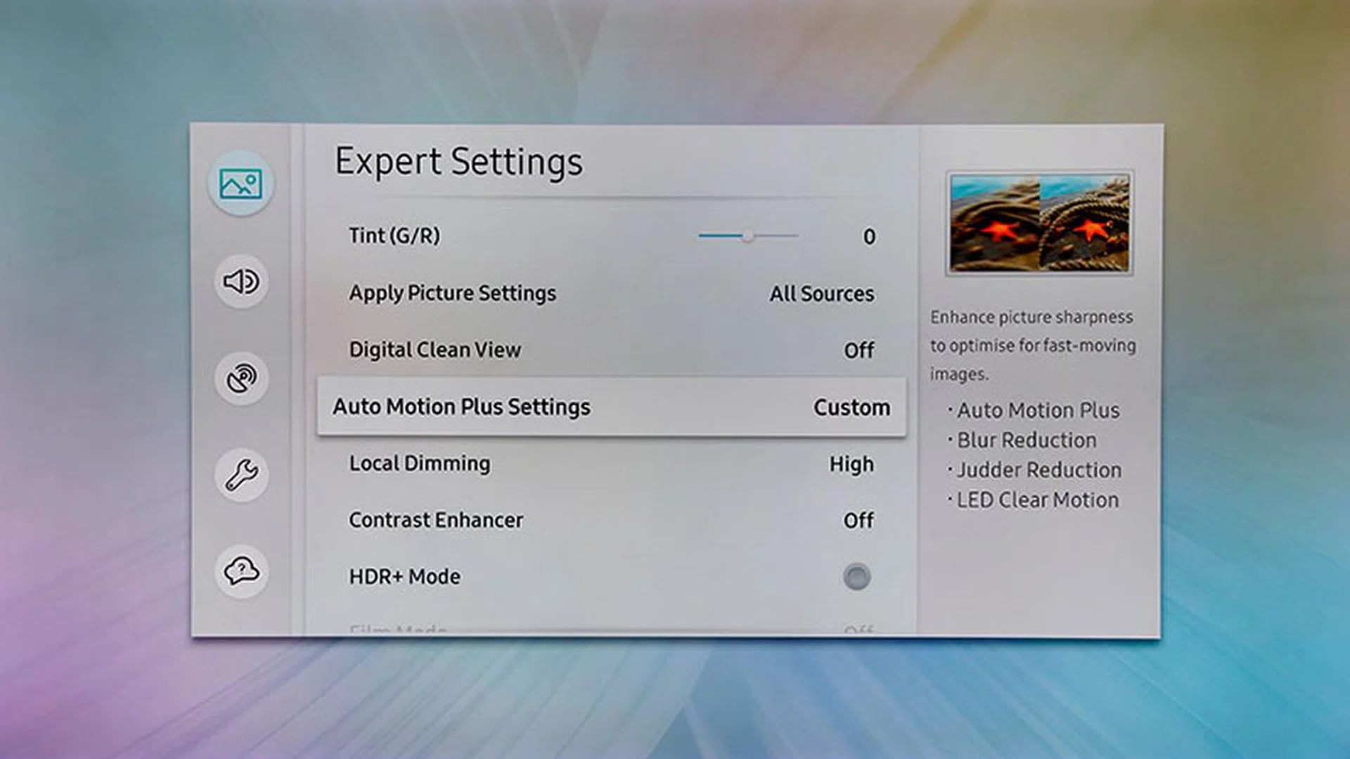 For Samsung TVs, I always use custom settings for Auto Motion Plus. For most cases, I also prefer the local dimming performance when Local Dimming is set to High.