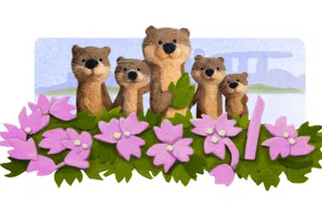 Google's Singapore National Day 2023 Google Doodle for Singapore. Otters.
