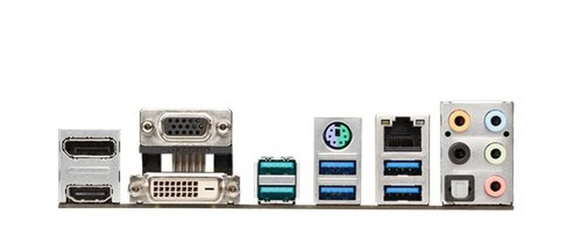 The board has replaced the USB 2.0 ports on the original ASUS Z97-A/USB 3.1 board with two teal-colored USB 3.1 ports. (Image Source: ASUS)