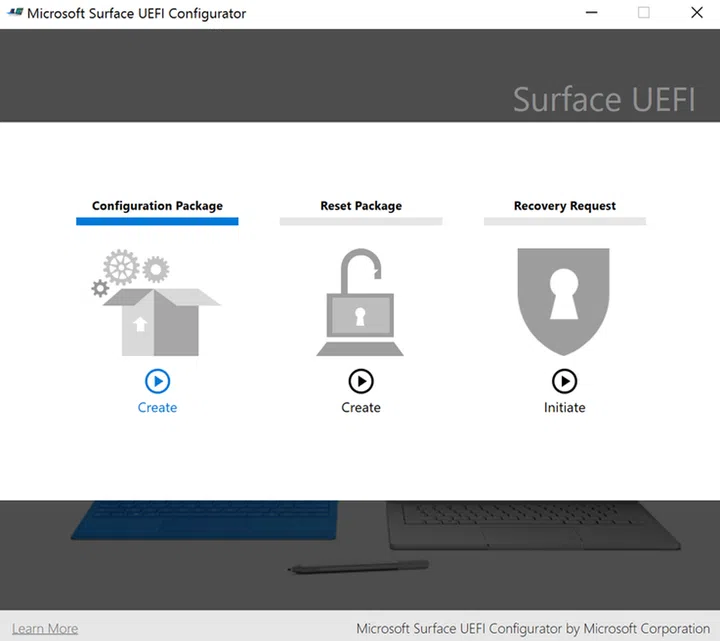 Microsoft Surface UEFI Configurator, the primary workspace of SEMM. (Image source: Microsoft)